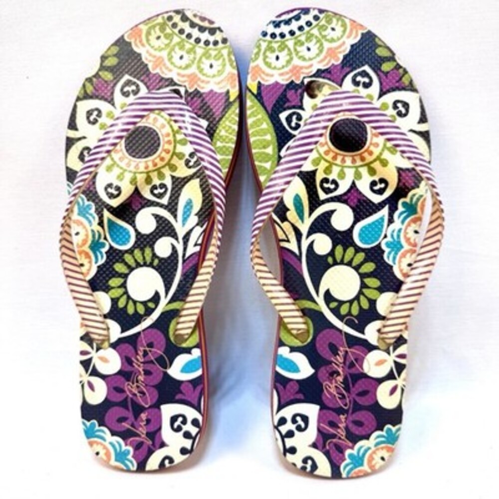 Vera Bradley Flip Flops Plum Crazy Womens Size 9-10 Multicolor Retired Thongs